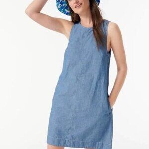 J CREW Button-Back Chambray Shift Dress Size Small Sleeveless Layered Look